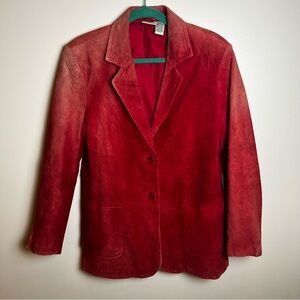 St John’s Bay Women’s Suede Red Jacket with color Fading size Large Two buttons